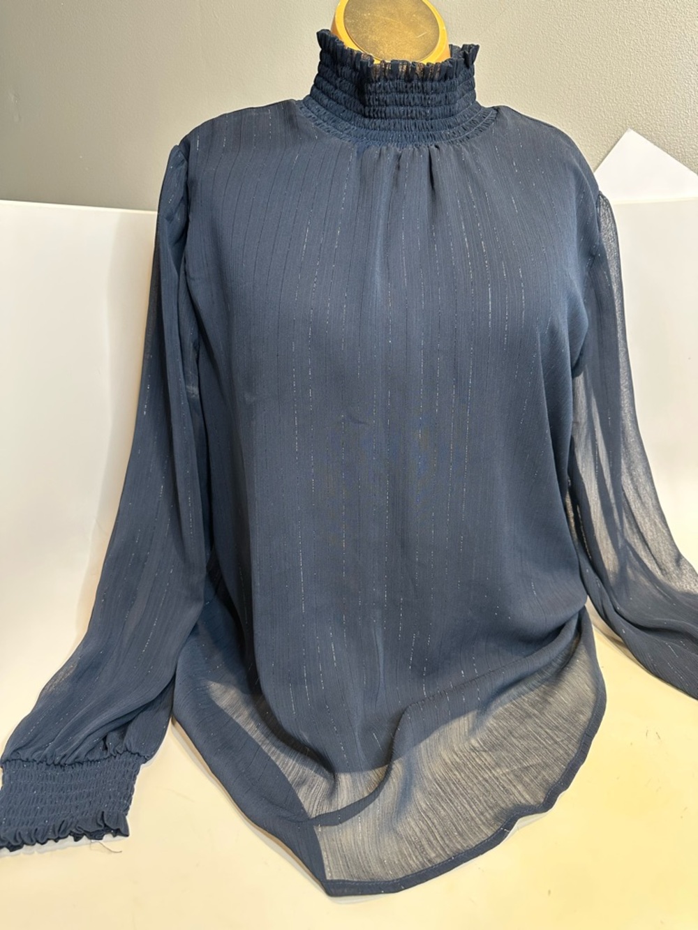 Smocked High-Neck Blouse NYC